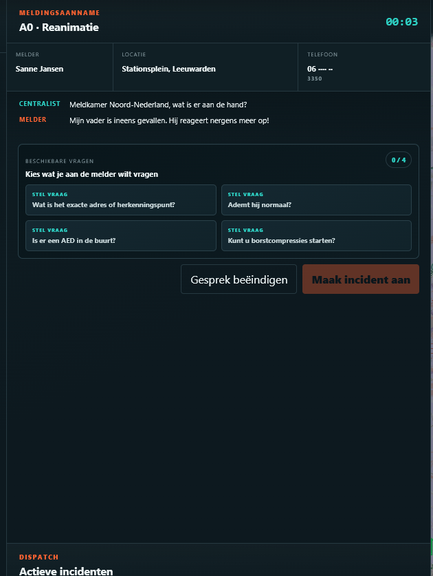 Echte screenshot van de intake en incidentregistratie in het spel
